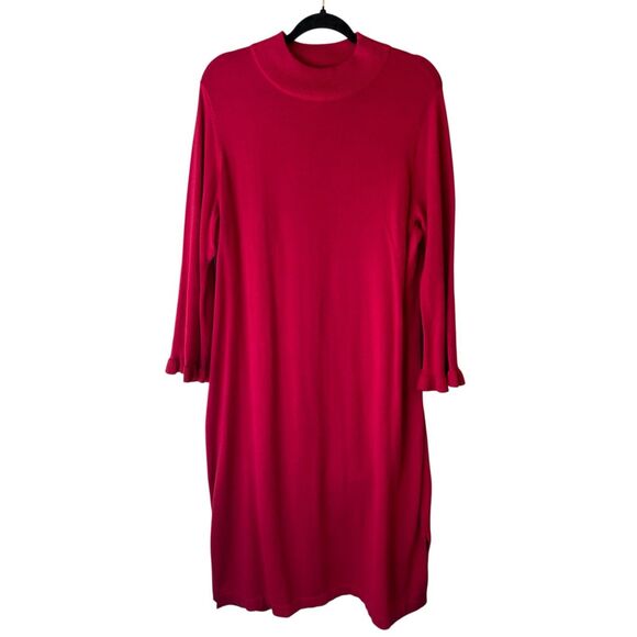 Isaac Mizrahi Midi Sweater Dress sz 1X Petite Ruffle Bell Sleeves fuchsia Holida - Picture 1 of 10